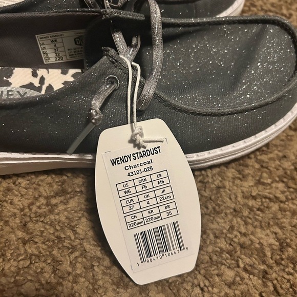 Hey Dude Wendy Stardust Charcoal Glitter Slip On Loafers 43101-025 Womens 6 - Picture 4 of 7